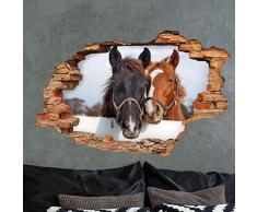 Stickers adhésifs Effet 3D | Sticker Autocollant Chevaux- Décoration Murale Trompe lœil Chambre et Salon - 60 x 90 cm