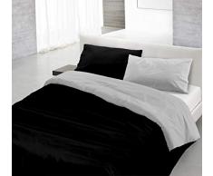Italian Bed Linen CP-NC-Nero/Grigio Chiaro â 1P Natural Color housse de couette double-face couleur unie avec taies doreiller, 100Â % Coton, Noir/Gris Clair, single