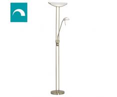 Eglo Lampadaire modèle Baya avec bras de lecture, HV 1 x R7s 230 W 1 x G9 33 W Projecteur avec ampoule, Hauteur 180 cm diamètre 44 cm socle ø 28 cm, Acier inoxydable poli/Verre blanc satiné 85974