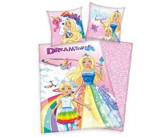 Herding BARBIE DREAMTOPIA Parure de Lit Réversible, Housse de Couette 135 x 200 cm, Taie dOreiller 80 x 80 cm, Coton/Renforcé