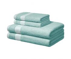 AmazonBasics Everyday Serviettes de toilette - 2 serviettes de bain et 2 essuie-mains, Bleu clair