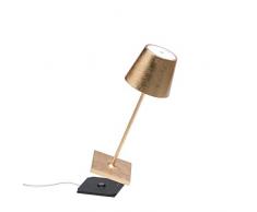 Zafferano Poldina Pro Mini - Lampe de table LED à intensité variable, Protection IP54, Utilisation intérieure/extérieure, Base de chargement par contact, H30cm, Prise UE - Fueille dOr