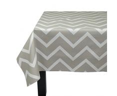 Nappe Rectangulaire anti-tache imperméable 160x240cm Chevron Gris Beige par Fleur de Soleil - coton enduit - sans solvant - sans phtalate - 100% fabrication française