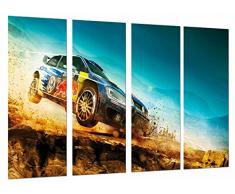 Tableau Moderne Photographique, Impression sur bois, Rallye de compétition sportive, Car Blue Race, 131 x 62 cm, ref. 27051