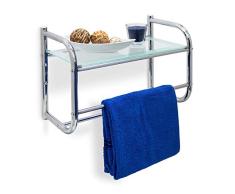 Relaxdays ÃtagÃ¨re murale en acier inoxydable avec 2 porte-serviettes et Plateau en verre Rangement salle de bain Inox HxlxP: 34 x 45 x 23 cm salle deau, argentÃ©