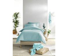 De Witte Lietaer Olivia Parure de lit qualité Satin Coton peigné, Turquoise/Sea Angel, 140x200 cm + 1 taie