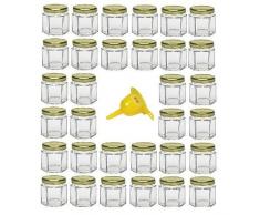 Viva Haushaltswaren G1060047/32T/X Lot de 32 Mini Pots de Confiture avec Couvercle doré 47 ML + Entonnoir