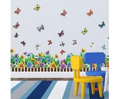 Walplus Autocollant Mural Jardin ClÃ´ture Papillons en 3D Amovible Auto-AdhÃ©sif Art Autocollant Murals CrÃ¨che Restaurant CafÃ© HÃ´tel Construction Bureau Maison DÃ©coration