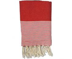 Moorish Idol - Fouta Nid dAbeille Rayure Fine- 100cm x 200cm- Rouge