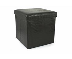 Galileo 2173295 Pouf Pliable en MDF/PU, Crocodile, Noir, 38x38x38 cm