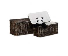 Relaxdays Coffre lot de 2 en rotin tressé capacité 28 L corbeille panier malle boîte rectangle empilable H l P: 26 x 50 x 295 cm doublure en tissu amovible respirant décoratif campagne brun choco