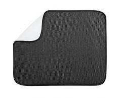 InterDesign iDry tapis de sechage, grand tapis Ã©gouttoir vaisselle en polyester, tapis Ã©vier fin pour un sÃ©chage rapide de la vaisselle, noir/blanc