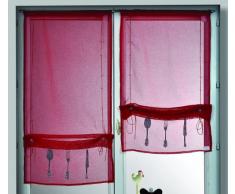 HomeMaison 22953-2 Vitrage Ãtamine Ã la Paire Ã Remonter Bas BrodÃ© Motifs Couverts Polyester Rouge 0,2 x 50 x 130 cm