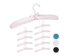Relaxdays 10026615_1237 Satin, Set de 10, Cintre rembourrÃ© Doux pour Vestes, Crochet Rotatif 360Â°, 38 cm, Noeud, Rose
