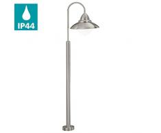 Eglo 83969 Lampadaire dextérieur Sidney en acier inoxydable et verre satiné pour ampoule HV 1 E27 max. 60 W non incluse, protection IP44 120 x 34 cm, socle 12 cm