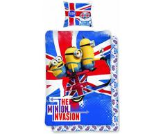 Minions Housse de Couette Réversible avec Taie dOreiller, Coton, Multicolore, 200x140 cm