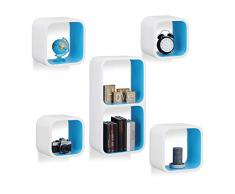 Relaxdays 10021889_361 ÃtagÃ¨re flottante suspendue 5 cubes support mural meuble rangement bois MDF carrÃ©, blanc bleu, 20,2 x 70 x 36,5 cm