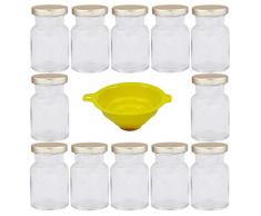 Viva Haushaltswaren Lot de Pots Ã Ã©pices/Bocaux avec Fermeture argentÃ©e, Rond Twist Off Verres de Confiture (avec Entonnoir) 150Â ML, Verre, Deckel Silber, 6.1 x 6.1 x 9.6 cm