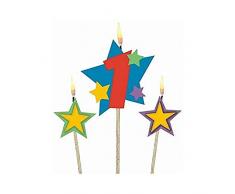 amscan International Bougies danniversaire sur bâtons 1 étoiles, Lot de 3
