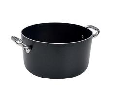 Pentole Agnelli - Alblack - Casserole Haute en Aluminium, épaisseur 3 mm, avec 2 poignées en Acier Inoxydable 20 cm Noir