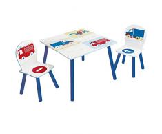 Hello Home 527VEH VÃ©hicules - Ensemble table et 2 chaises pour enfants, Bois Dense, Blanc, 63 x 63 x 52 cm