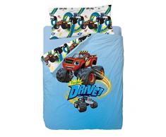 Nickelodeon Blaze Drive Parure de Couette 3 pièces en Coton/Polyester pour lit de 80/95 cm Bleu 200 x 90 x 25 cm