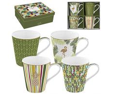 Easy Life 128CMTP COFFRET 4 MUGS EN PORCELAINE FINE COFFEE MANIA TROPICAL, 0.3 liters, Multicouleur