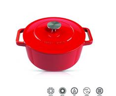 CYRIL LIGNAC 148-005 - Cocotte Ronde - En Fonte - Compatible Ã tous Feux dont l Induction - Passe au Four - 2,7 Litres - 20 cm - Rouge