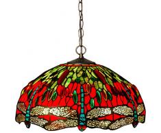 World Art TWCD16322 Lustre Libellule Lampe de Plafond, Verre, E27, 60 W, Multicolore, H90 x Ã42 cm