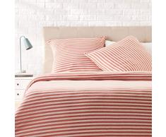 AmazonBasics Parure de lit en jersey, rayures, - 260 x 240 cm / 65 x 65 cm, Rouge clair