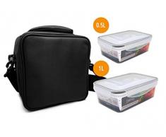 NERTHUS FIH 427 Lunch Bag Noir + 2 Rec, Sac Thermique de Transport daliments, avec 2 contenants hermétiques, Taille Unique