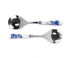 Bleu Italien 25Â cm en Porcelaine et Couverts Ã Salade en Acier Inoxydable, Paire, Bleu/Blanc