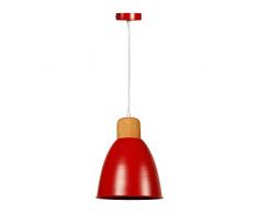 lum & Co lampe Suspension mÃ©tal et Bois, rouge Mat