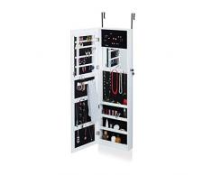 Relaxdays Armoire Ã bijoux avec miroir Ã suspendre Ã une porte rangement pratique blanc HxlxP: 120x36,5x10cm cm, blanc