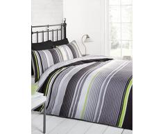 Signature rayÃ© Parure de lit avec Housse de Couette et 2Â taie doreiller Parure de lit, Gris/Noir/Vert/Blanc, King