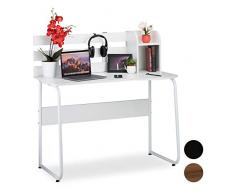 Relaxdays 10026041_954 Bureau, compartiments et dossier, Table de travail pour jeunes, Ã©tudiants,HlP 110x110x57 cm, blanc, panneau de particules, fer, 110 x 110 x 57 cm