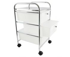 MSV Chariot de Salle de Bain chromÃ© 3, Blanc, 62,5 x 40 x 33 (tiroirs : 39 x 29 x 13)