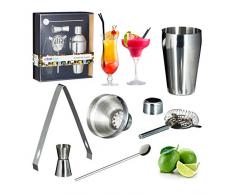 Relaxdays 10020581 Kit Cocktail set 5 piÃ¨ces inox Bar Doseur Pince Passoire agitateur argentÃ©