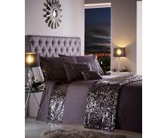Dazzle Parure de lit Glamour avec Housse de Couette à Paillettes, Polyester, Charbon, Double
