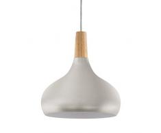 Eglo Lampe suspension Littleton 1 ampoule moderne moderne en acier et bois Argenté brossé Marron E27, Acier Bois, Argent brossé/marron, 28 x 28 x 110 cm, E27