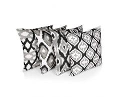 Penguin Home 3480 Lot de 4 housses de coussin carrÃ©es dÃ©coratives double face 100% coton avec fermeture Ã©clair invisible 45 x 45 x 45 cm, Noir, 45 X45 X1 cm