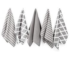 Penguin Home 3051 Pingouin Home 100% Lot de 5Â Assortis Motif torchons, Coton, Gris, 65Â x 45Â x 0.5Â cm, Paquet