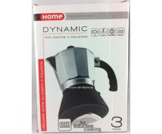 Home Cafetière 3 Tasses, Fond Induction, Aluminium, Argent/Noir, 12 x 11 x 17 cm