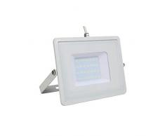 V-TAC 405 Projecteur 30W sÃ©curitÃ© extÃ©rieur Ã©tanche avec Verre Gris Corps Blanc Samsung LED IP65 6400K 2400 lumens, Die Cast Aluminium, 30 W