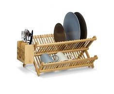 Relaxdays Ãgouttoir Ã vaisselle et couverts pliable avec panier Ã couverts CROSS bois de bambou H x l x P: 24 x 46 x 28 cm, nature