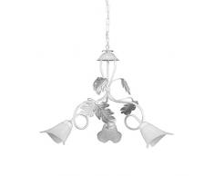 ONLI - Lustre 3 bras en métal blanc avec nuances argent. Abat-jours en verre blanc satiné