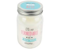 DITES LE AVEC DES MOTS MO0155 Bougie Mason Jar, Paraffine/Verre, Blanc, 7,8 x 7,8 x 13,2 cm