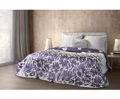 eurof irany Chon/Angela/03Â Plaid Boutis Polyester de Coton, CrÃ¨me/Violet 220Â x 240Â x 1Â cm