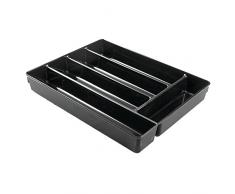 iDesign 53937EU Rangement de tiroir de Cuisine Linus Kitchen pour Couverts, spatules, Gadgets - Noir, Plastique, Black, 27,3 x 34,9 x 5,1 cm