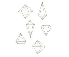 UMBRA Prisma Wall Decor. Jeu de 3 mobiles géométriques Prisma à suspendre pour décor mural. En métal doré mat. 3 différentes tailles, entre 15 et 31cm de long chacun.
